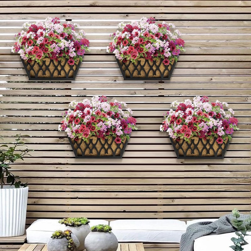 Karlliu 4 Pack 14 Inch Window Boxes Planters Railing Planter Box with Coco Liners Deck Railing Planter Boxes Balcony Hanging Flower Box for Outdoor Plants Garden Decor - Image 3